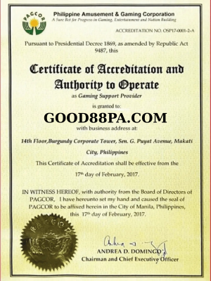 Chứng nhận PAGCOR Good88pa.com